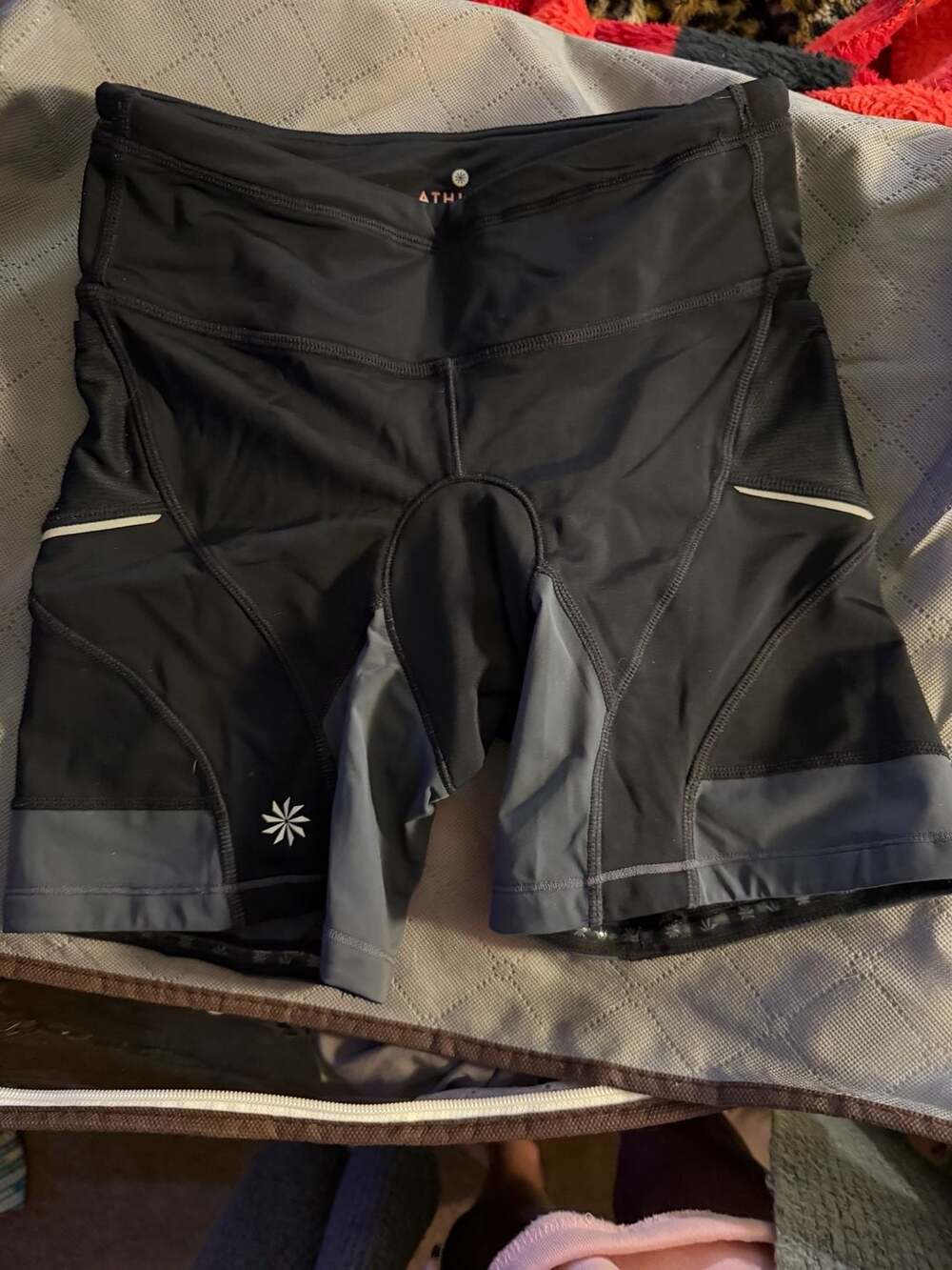 Athleta Padded Cycling Bike Shorts with Zipper Pocket and Reflective Accents